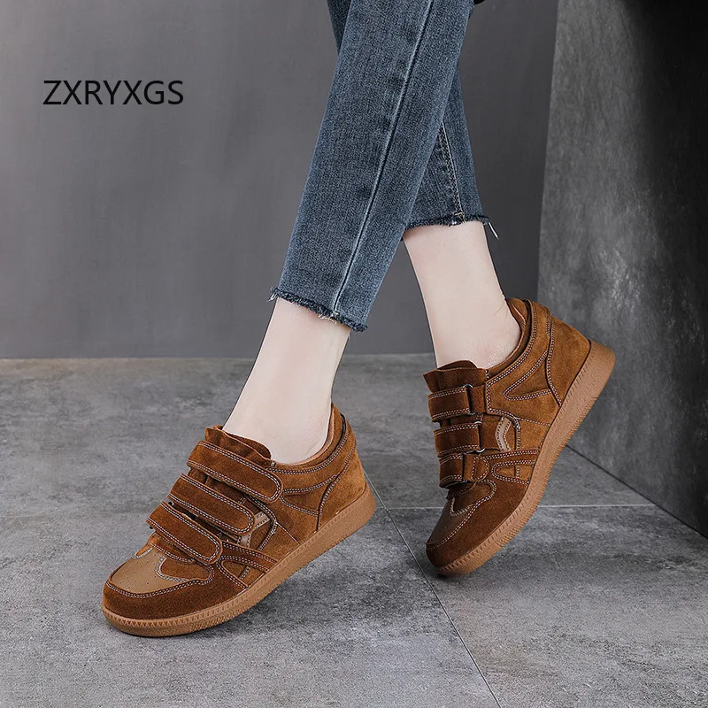 

ZXRYXGS Classic Retro Matte Cowhide Real Leather Shoes Casual Sneakers 2026 New Fashion Versatile Women Trendy Shoes Flat Soft