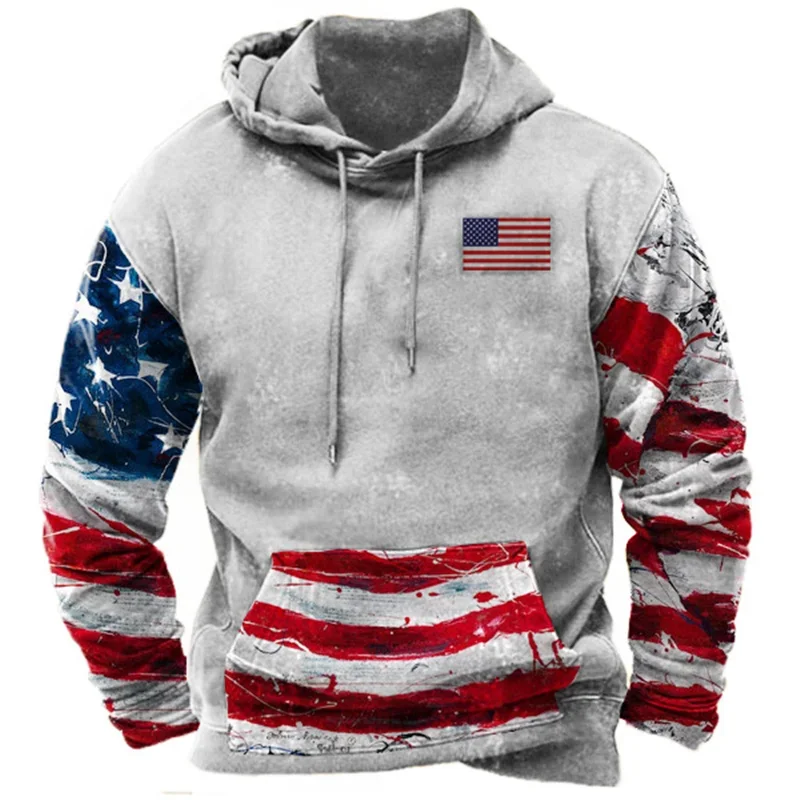 Bandeira americana masculina moletons com capuz, moletons Harajuku impressos em 3D, roupas de manga comprida, streetwear casual, grandes dimensões, Personalidade, EUA, 2024