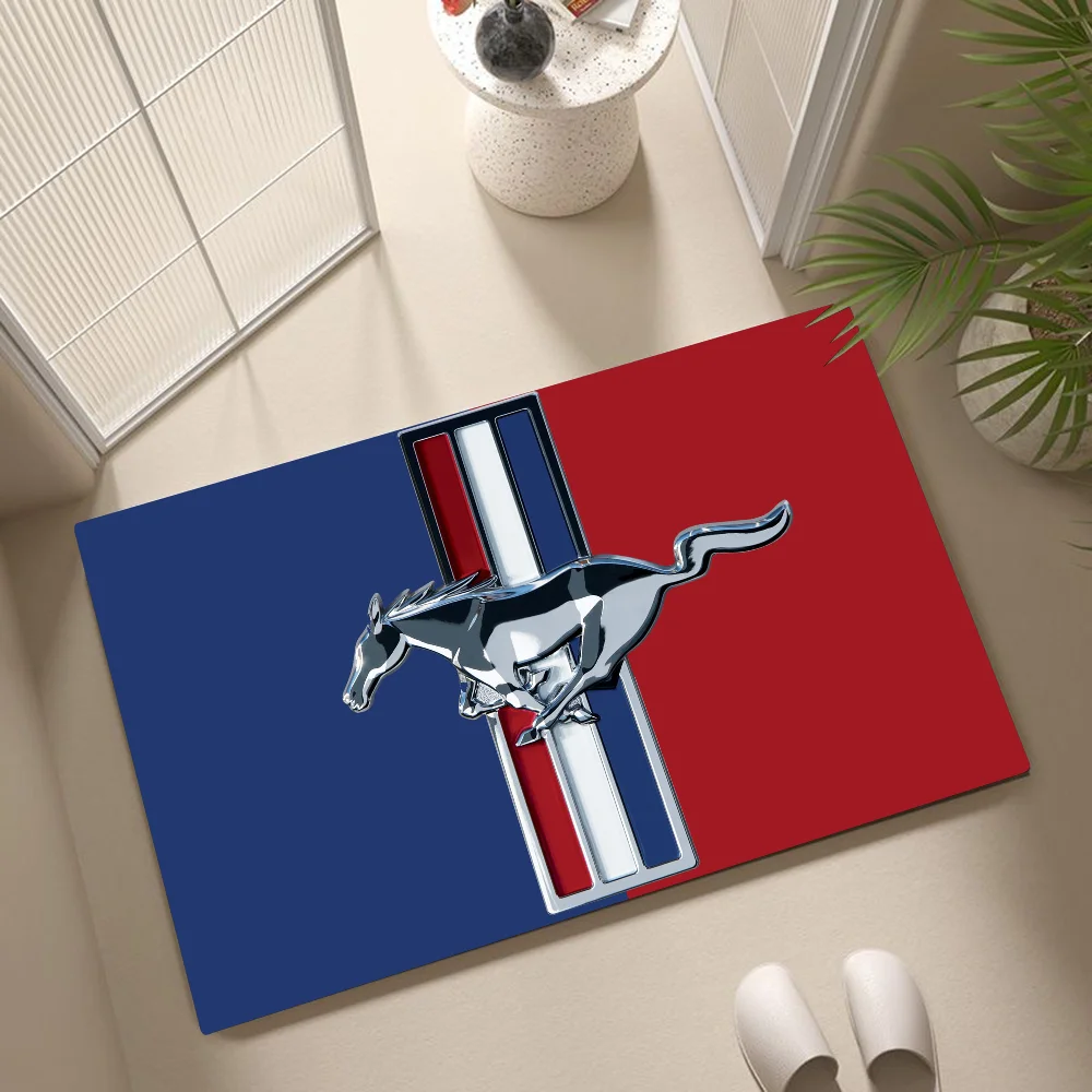 M-Mustang Car Logo Printed Floor Mat Home Bedroom Kitchen Non-slip Floor Rug, Absorbent Anti-fouling Door Mats