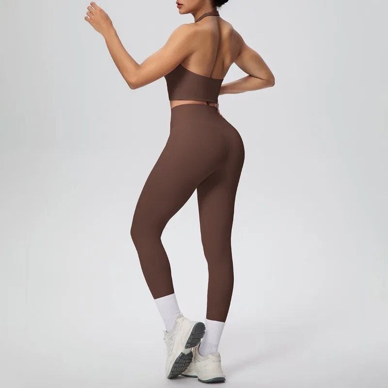 

Women's Yoga Set Solid Color Double-sided Brushed Bra Leggings Yoga Suit Outdoor Running Sports Gym Fitness Suit