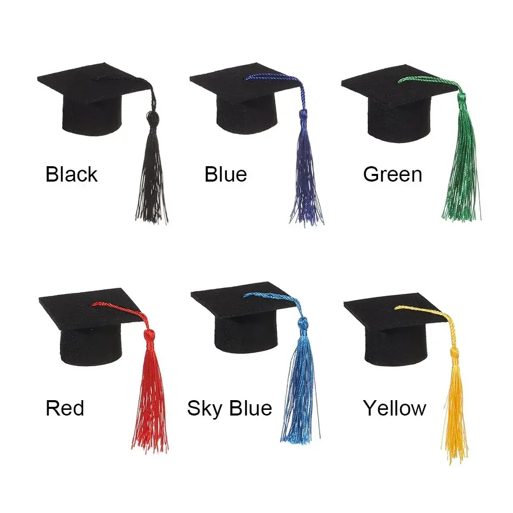 6Pcs Flowers Decoration Tassels Bachelor Cap Doctoral Cap Mini Graduation Hat Top Hat