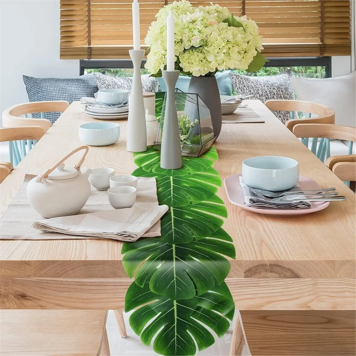 2 Pcs Tropical Palm Leaf Table Runners 72 Inch Long Tropical Table Runner Artificial Palm Leaves Wedding Hawaiian Party