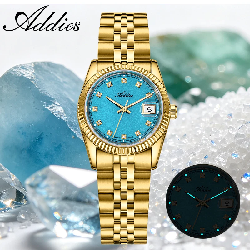 ADDIES Woman Watches Sapphire Glass 316L Stainless Steel Date Display BGW9 Luminous Ladies Quartz Wristwatch 5Bar Waterproof