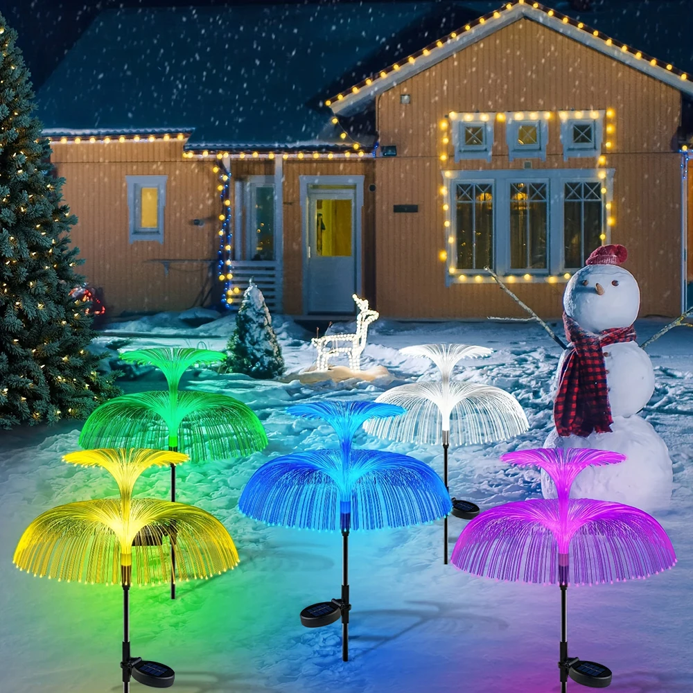 1 pack 1/2/3 Layer Solar Fountain Jellyfish Lights Christmas Tree Lights With Colorful Changing LED Halloween Decorations