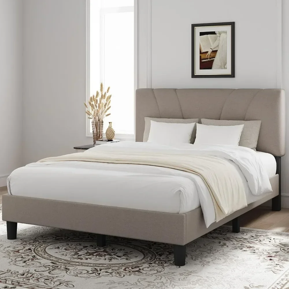 bed.Full Size Bed Frame with Adjustable Headboard Platform Full Bed Frame with Linen Fabric Upholstered Headboard, No Box Spring