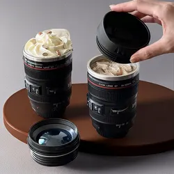 SLR Lens Cup Camera Camera Lens Model Plastic Casual Cup with Lid EF24-105mm Coffee Mug White Black Coffee Mugs Creative Gift