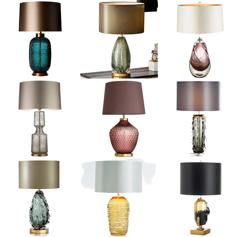 

VHCustom Handmade Modern Style Clear Crystal Table Lamp Hotel House Living Room Fabric Bedside Night Desk Lights Electric Power