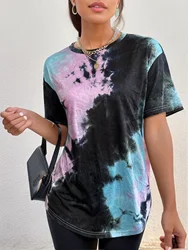 Women's Oversized Tie Dye Shirts Crewneck Short Sleeve T Shirt Casual Summer Tee Tops