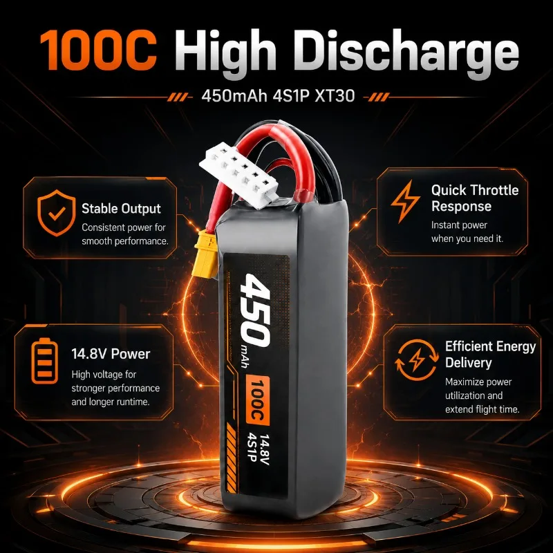 450mAh 4S 14.8V 100C XT30 FPV 3 Inch Racing Drone LiPo Replacement High Perf Battery Pro FPV Kit Drone X FPV Drone Battery Pack