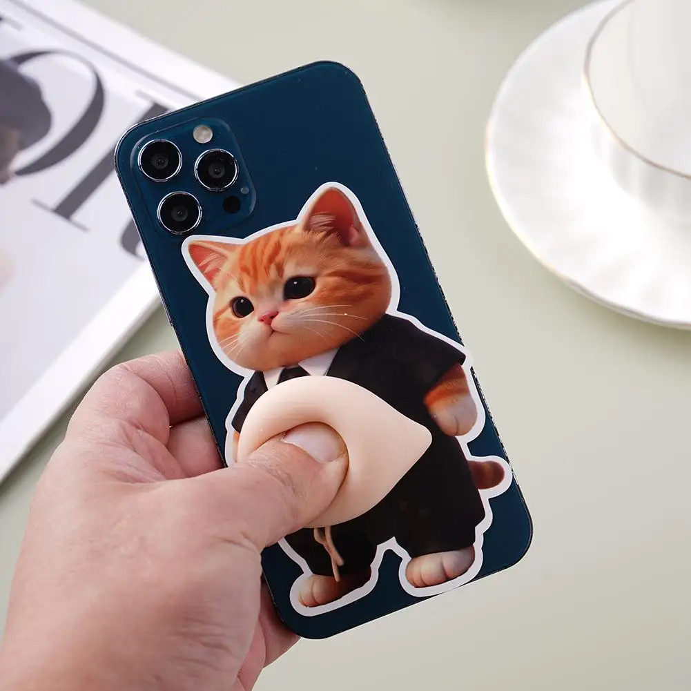

3D Soft Silicone Ginger Cat Anti Collision Sticker Funny Fat Belly Suit Cat Squeeze Toy For Phone Case Car Door Home Decoration