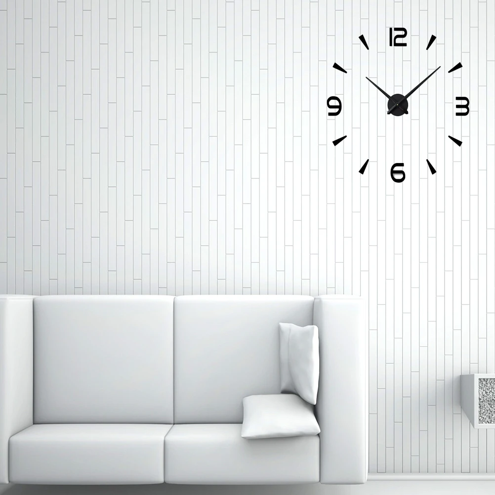 

Large Silent 3D Wall Clock Black Mirror Dial Round Number Decorative Clock for Office Pub Home Living Room