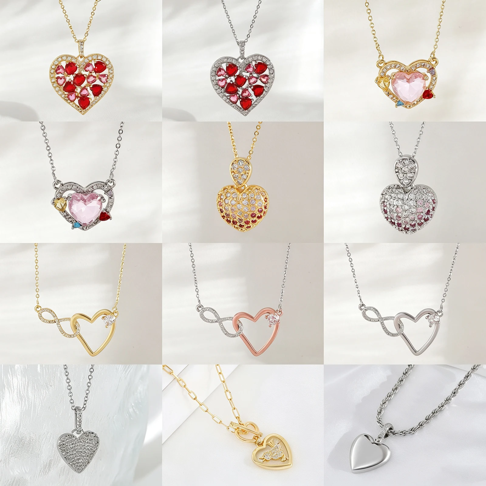 SUNSLL 5Pcs/pair Fashion Heart Pendant Necklace Rope Clavicle Chain Unisex Daily Party Jewelry Gifts For Women Men Wholesale