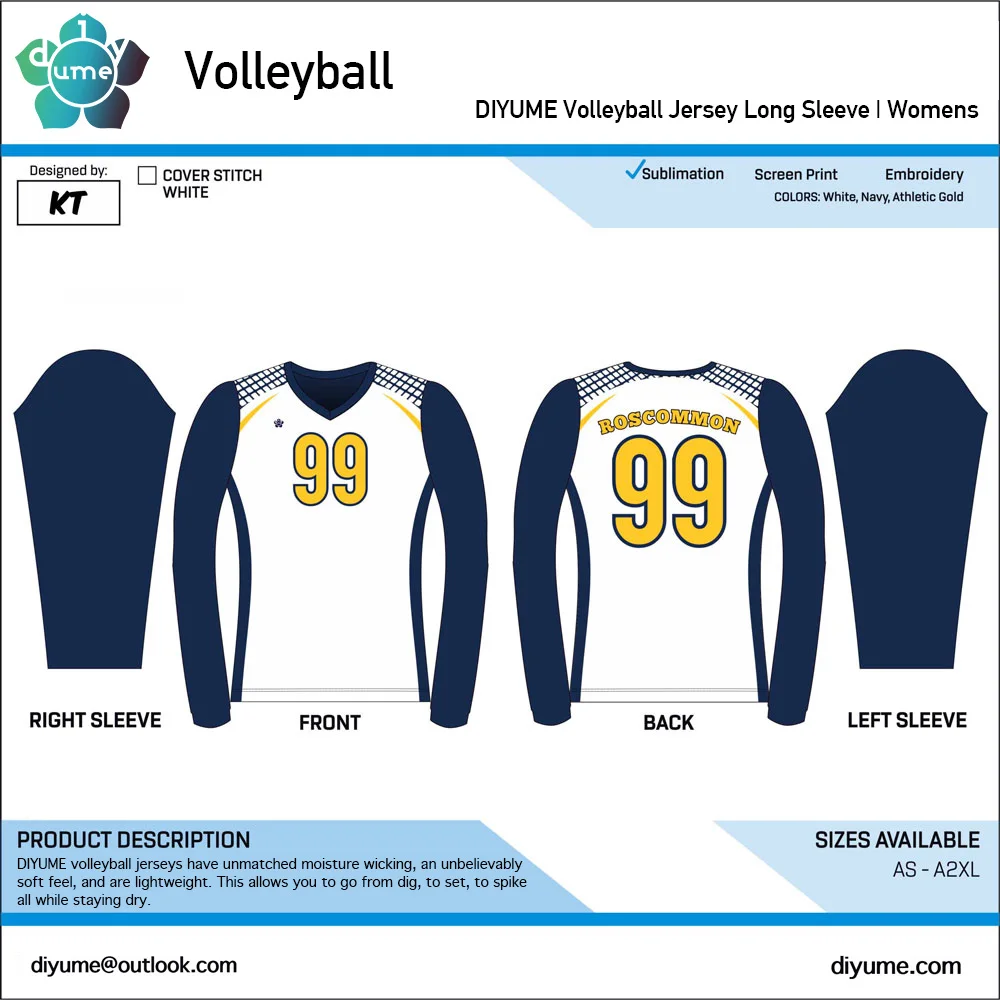 Custom Men Women Youth Volleyball Long Sleeve V-neck T-shirt Training Competition Team Uniform Printable Number Name Jersey