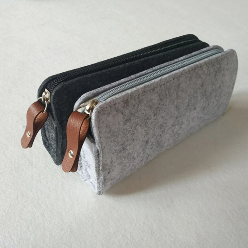 

2Pcs Pen Pouch Pencil Bag Felt Zipper Closure Large Capacity Stationery Organizer Bags for Travel School