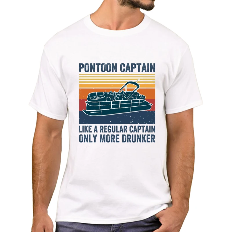 2025 TEEHUB Pontoon Captain Men T-Shirt Vintage Steamship Printed T Shirts Short Sleeve Cool Tshirts Funny Tee