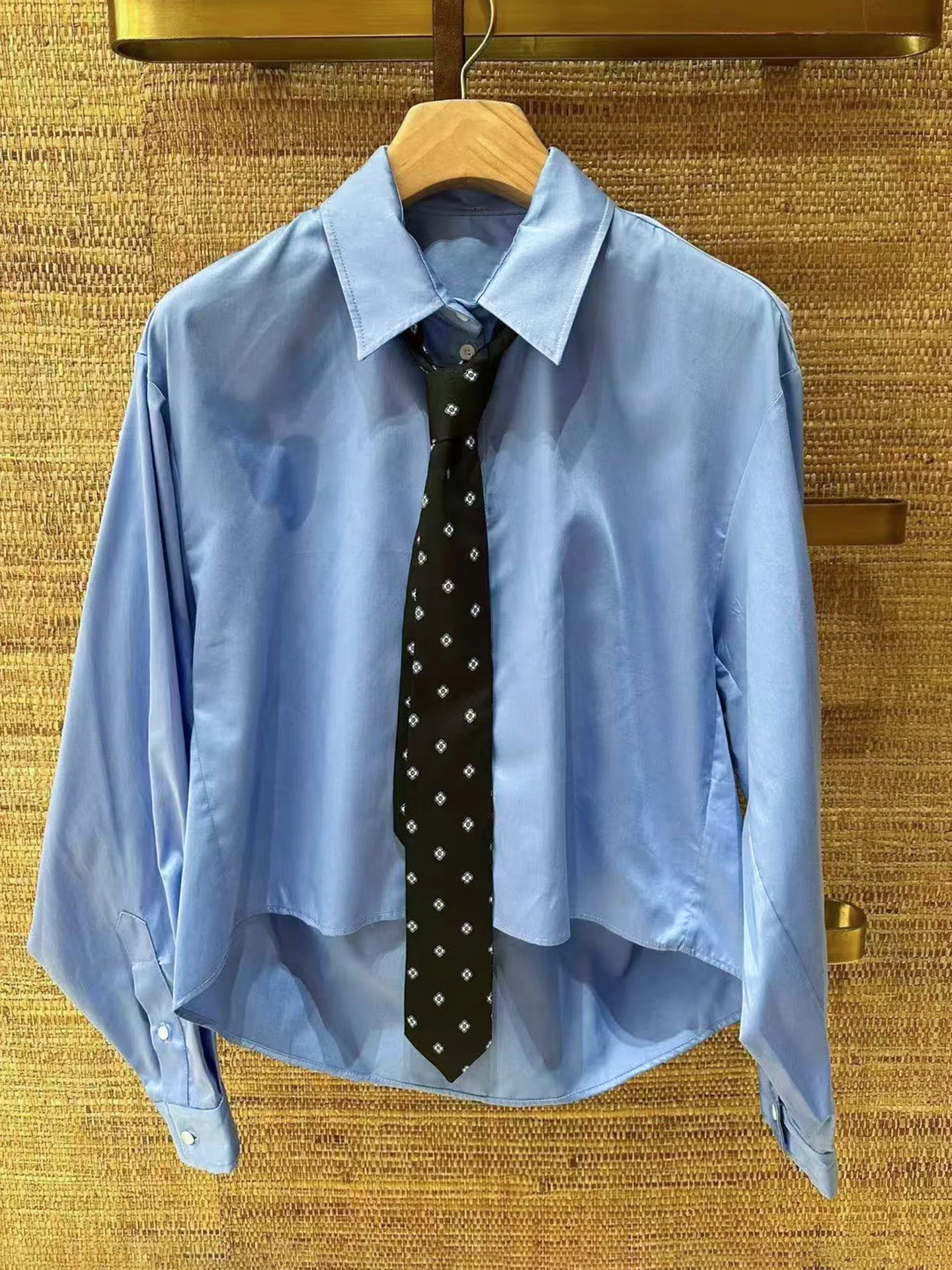 

Casual Versatile Women's irt S Home South Oil High End Faion Print Tie Collar Long Sve Comfortable Fit Commute Sle