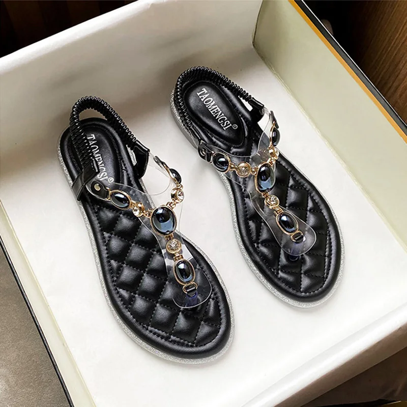 2024 Shoes for Women Beautiful Sandals Summer Girl Big Size Bead Leisure Slippers Ladies Casual Flat Shoes