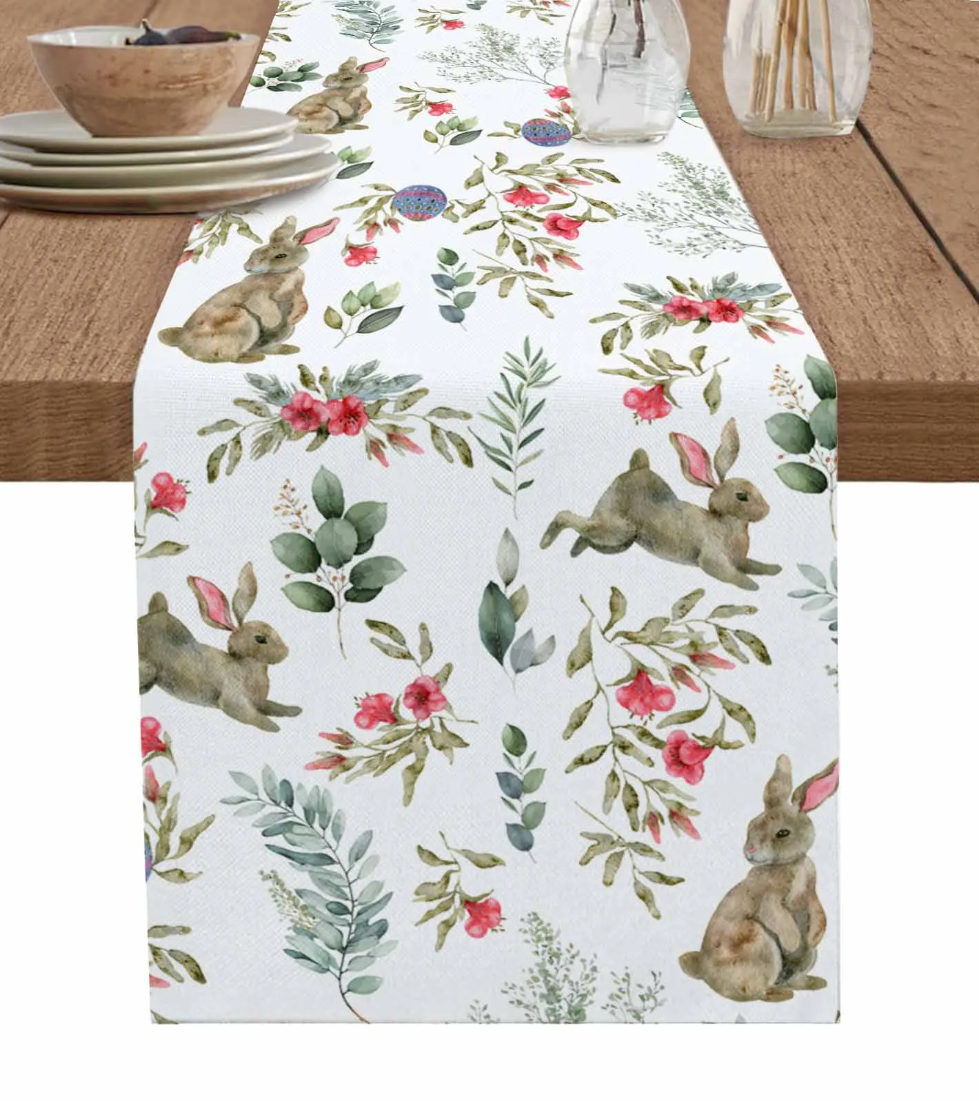 

Watercolor Rabbit Flower Easter Table Runner Decoration Home Decor Dinner Table Decoration Table Decor