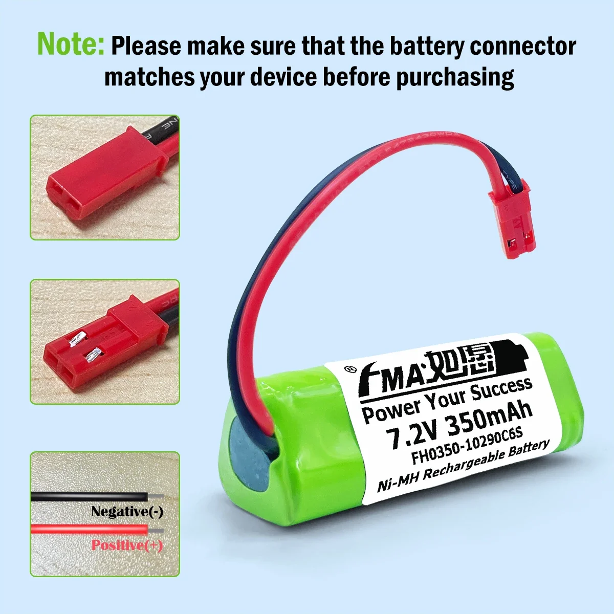 Ni-MH 2/3AAA 7.2V 350mAH Rechargeable Battery Size: 20*21*58mm w/SYP plug 6SHY