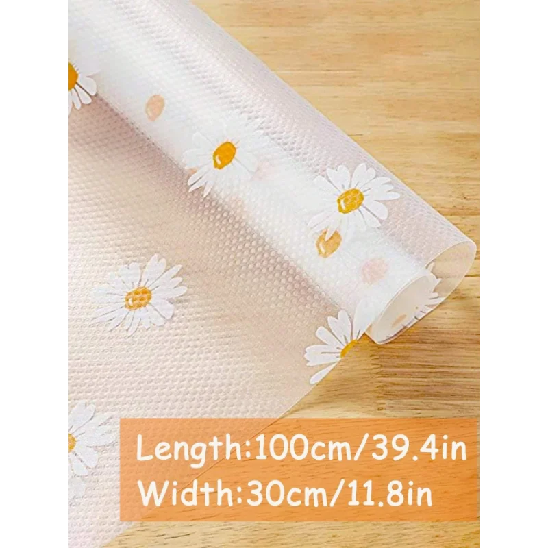 1 Roll Daisy Shelf Liner For Kitchen Cabinets EVA Waterproof Fridge Pad Cupboard Mat Easy Placemats Non-Adhesive Drawer Liner