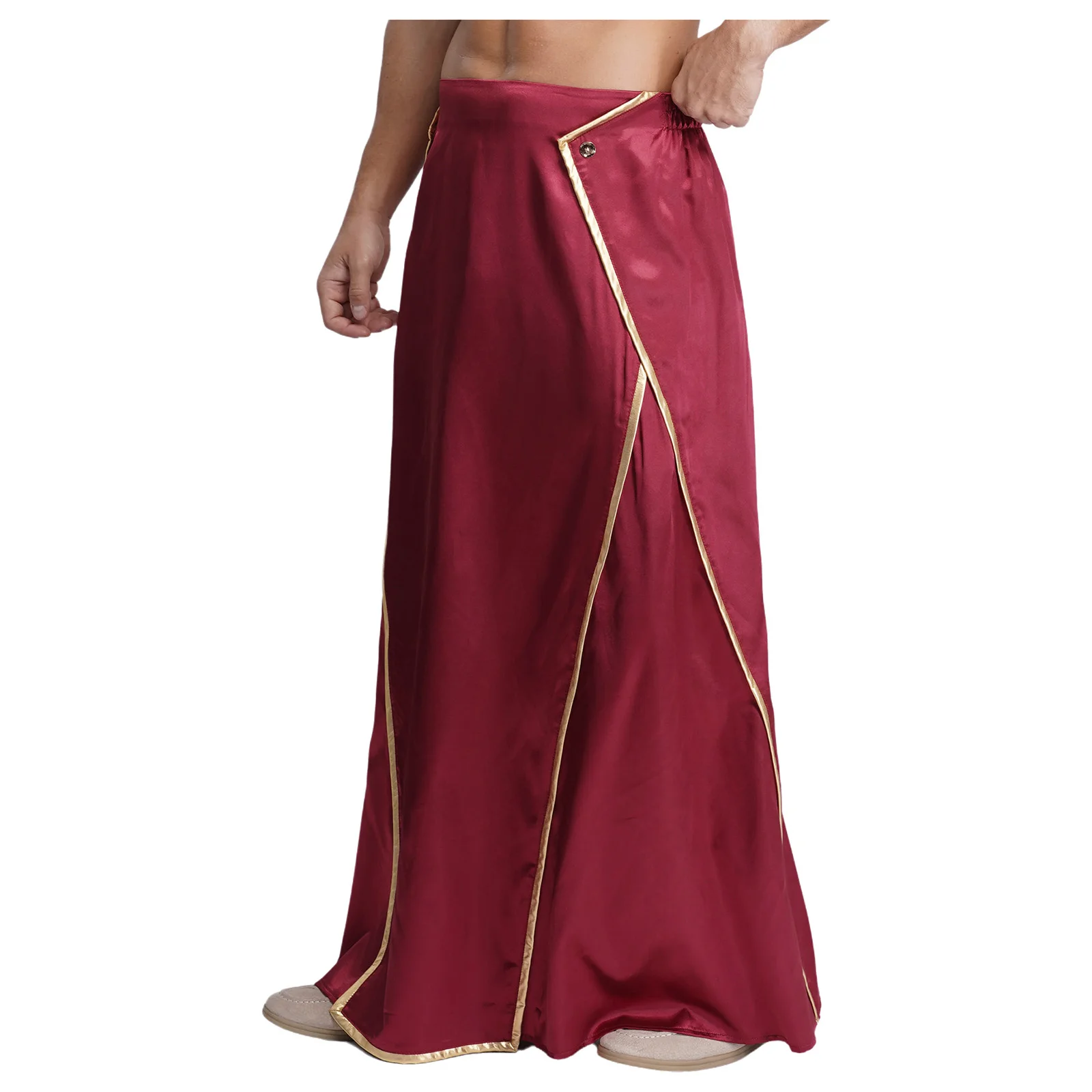 

Men Metallic Satin Trim Dhoti Long Skirt Dress-up Costume Elastic Waist Ankle Length Skirts for Halloween Theme Party Holiday