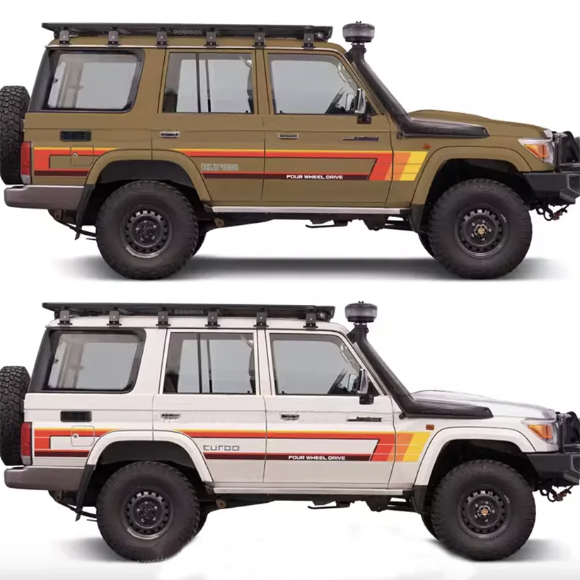 

Pair Off Road Four Wheel Drive Car Stickers Waist Line Stripes Retro Sunset Decal Vinyl Graphics for Toyota Land Cruiser LC76