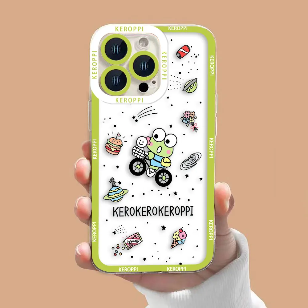 لطيف الضفدع Keroppi Badtz Maru واضح جراب هاتف آيفون أبل 17 AIR 16E 16 15 14 12 13 11 برو 8 7 زائد X XR ماكس غطاء من السيليكون