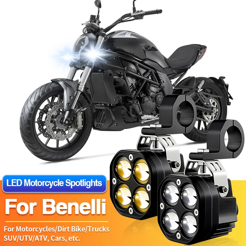 

1 комплект универсальных светодиодных фар для мотоциклов, двухцветные противотуманные фары для UTV/ATV, для Benelli 302S/502C/752S/Leoncino 500/Leoncino Trail