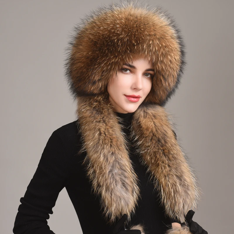 

Real Fox Fur Hat with Rabbit Fur Top Girls Winter Hats with Long Tail Pompoms Russian Trapper Hats Bombers Cap Bonnets for Women