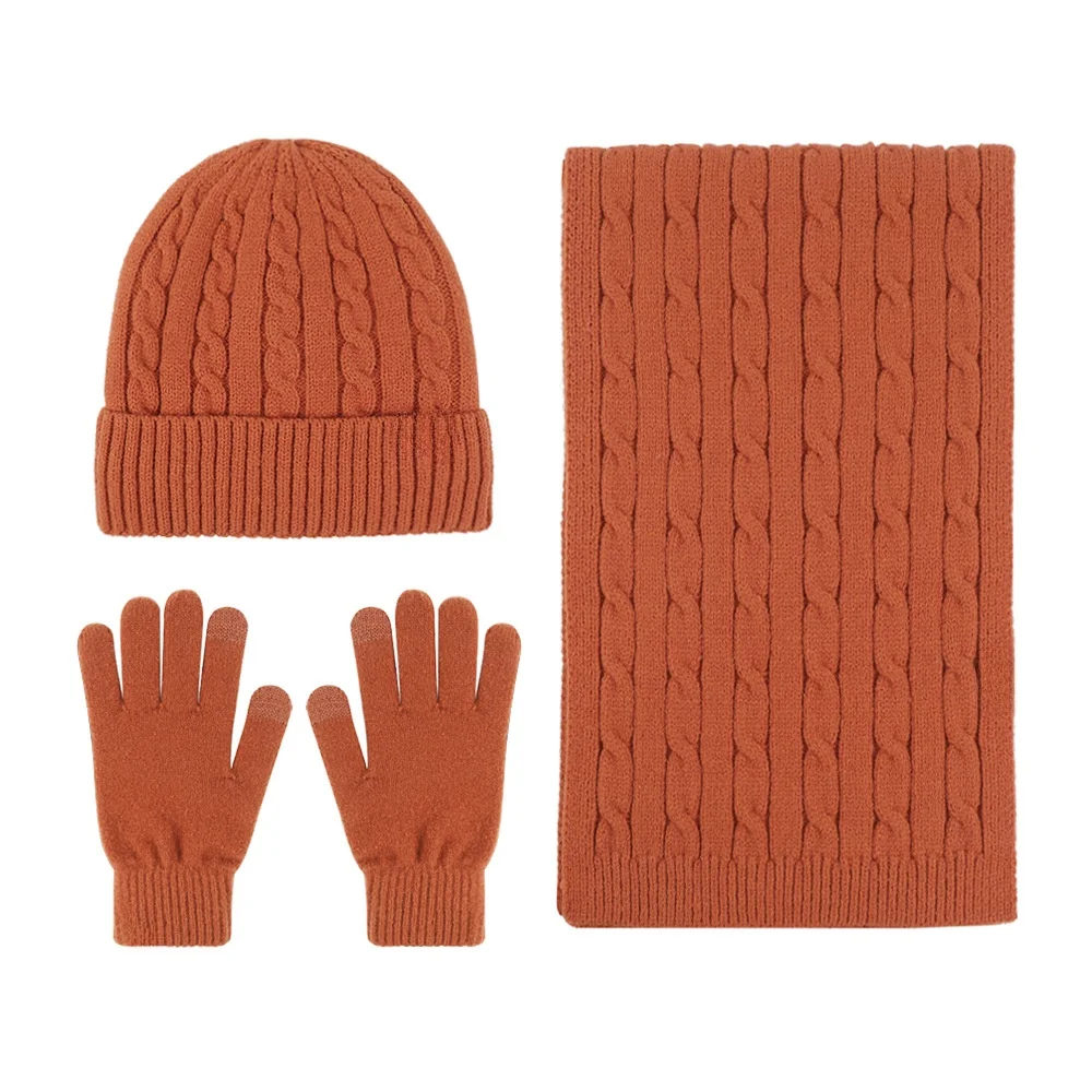 2024 Winter clothes casual keep warm fur glove thickening hat set knitted scarf