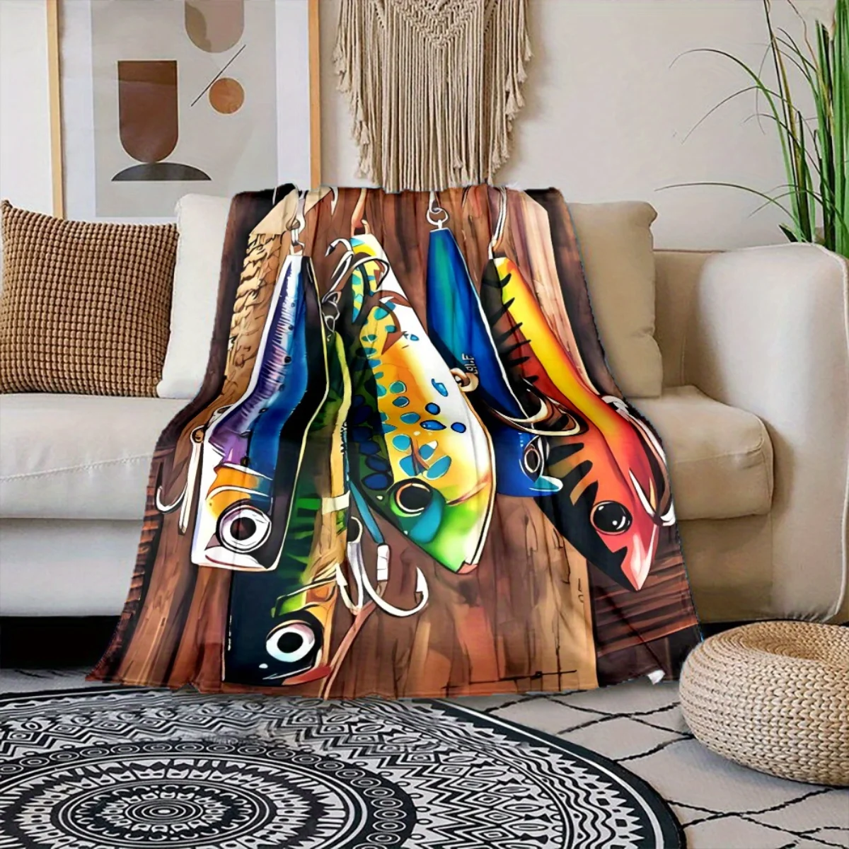 بطانية الفانيلا الناعمة والمريحة بنمط طعم الصيد مثالية للأرائك والأسرة والمكاتب والسفر والتخييم #4