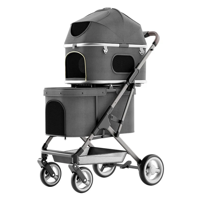 Pet Supplies Daquan Double-layer pet cart Large space foldable out dog cart cat cart One-click folding