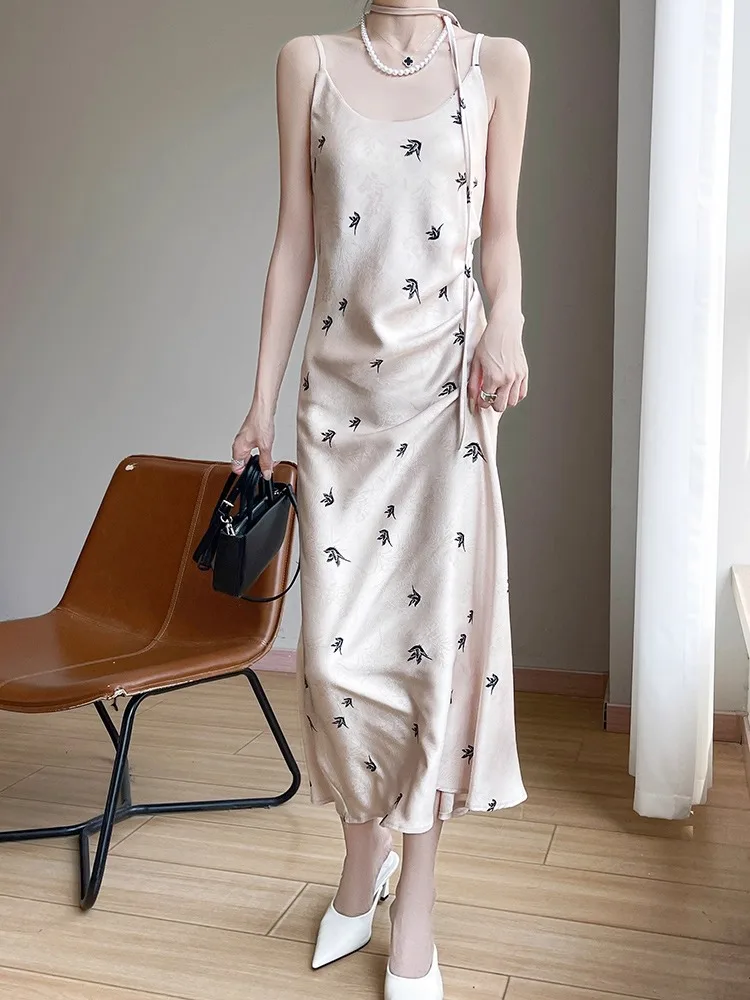 Ele Satijnen Print Design A-lijn Dr Luxe mat Hoge Taille Lange Rok Svel Dames Faion Pendelen Dr