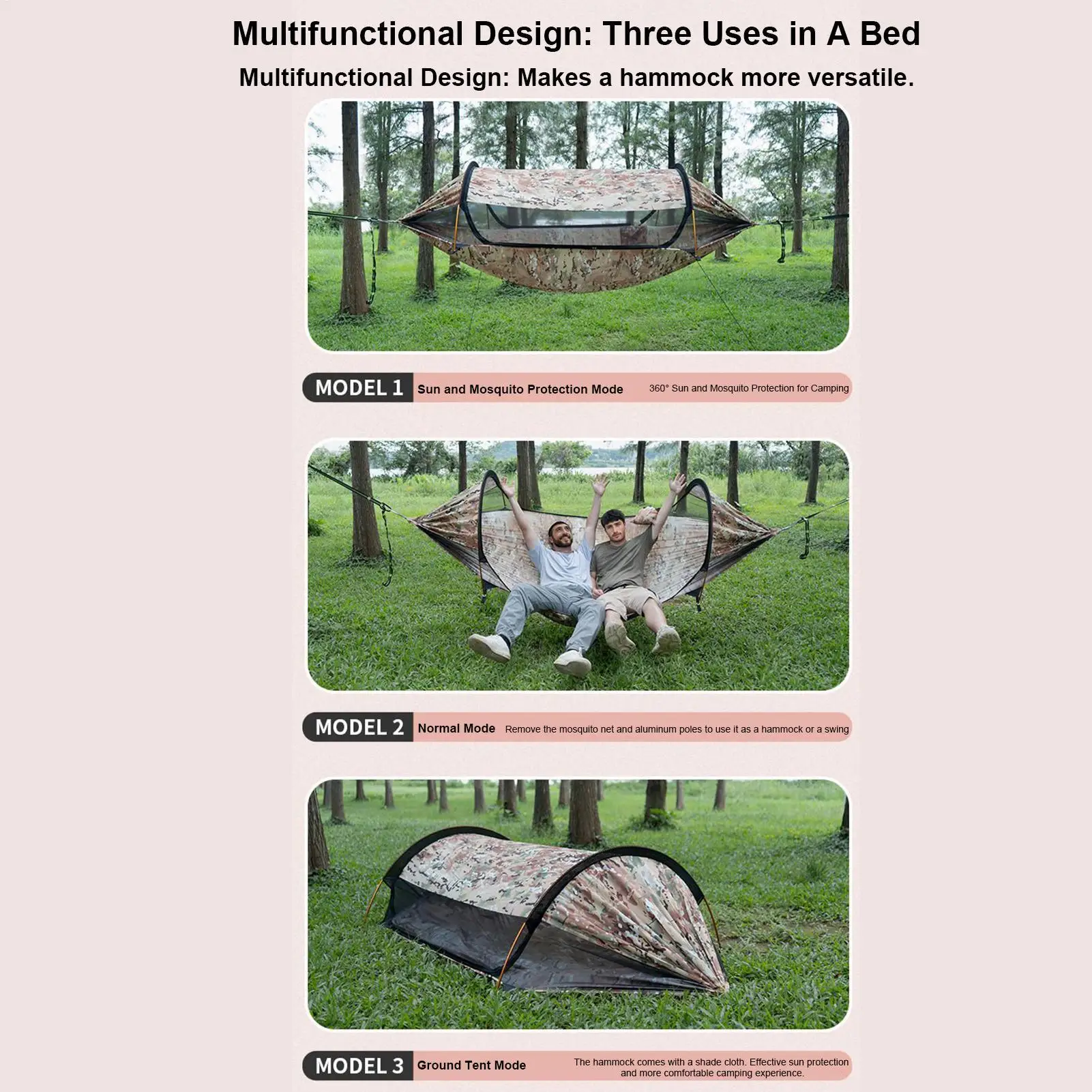 

Camping Hammocks For Adults Lightweight 2-Person Sleeping Swing Bed With Net For Hiking Sun Protection Parachute Sleeping Bed