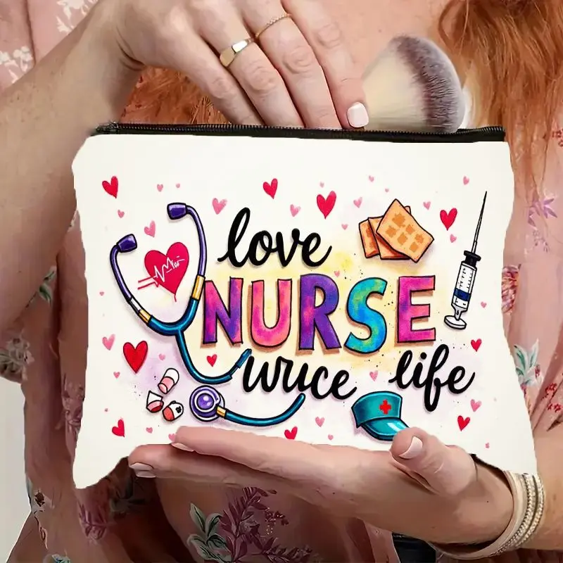 

Плоская 2D косметичка на молнии с надписью «Love Nurse Life» | Красочный органайзер для косметики с дизайном стетоскопа, таблеток и медсестринской шапочки