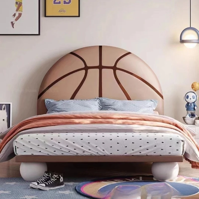 Modern simple Nordic cartoon wabi-sabi style single teenager leather bed