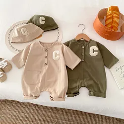 Korean Fashion Newborn Bodysuit Baby Jumpsuit Boy Girl Autumn Frock Style 3/4 Sleeves Simplicity Infant Romper 0-2yrs