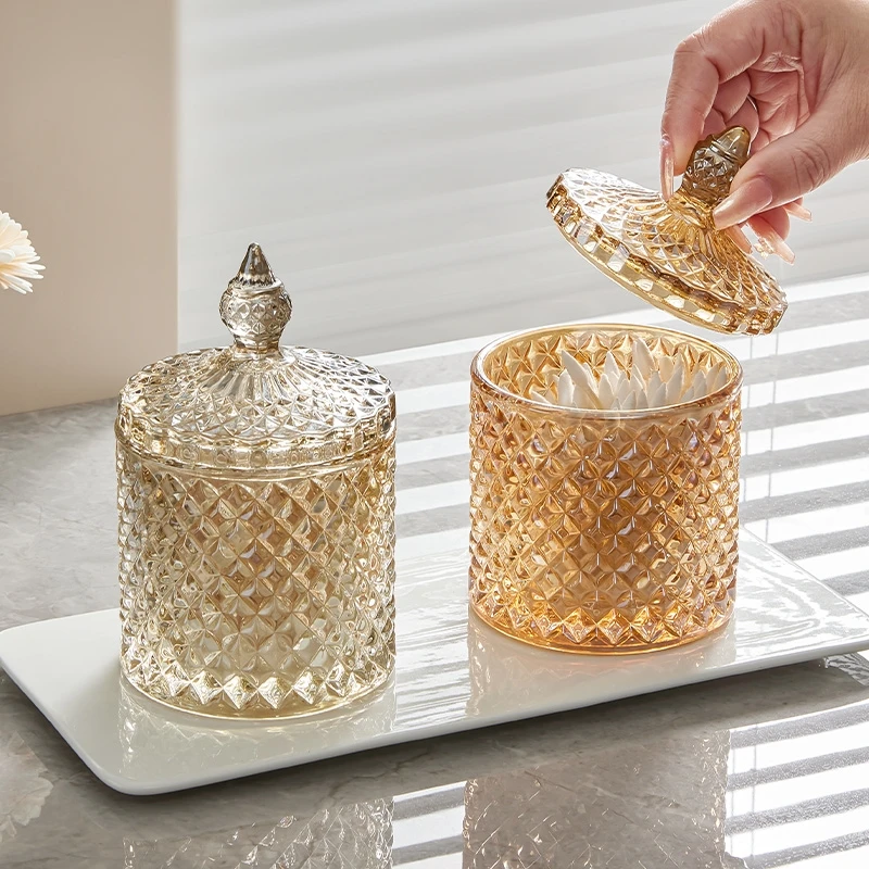 

Suitable for imported high-value storage cotton swabs, light luxury household toothpick boxes, jars, glass dental floss, creativ