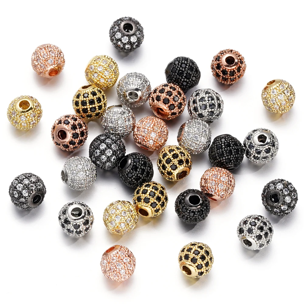 5pcs/lot Brass Micro Pave Cubic Zirconia Round Spacer Loose Beads for DIY Charms Necklace Bracelet Jewelry Making Accessories