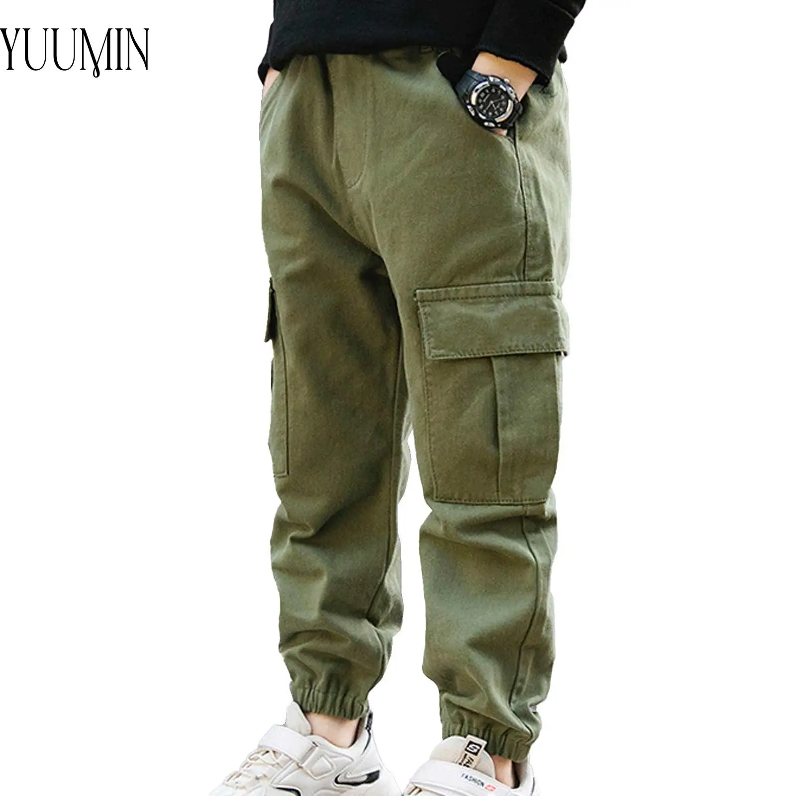 

Kids Boys Fashion Casual Dungarees Pants Pure Color Cotton Elastic Waistband Pockets Pant School Hiking Climbing Holiday Costume