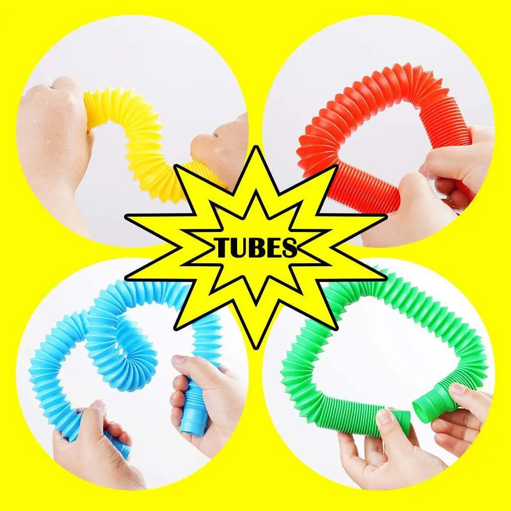 6 PCs Colorful Telescopic Tube Children\'s Vent Decompression Plastic Stretching Corrugated Tube Children Adult Stress Relief Toy