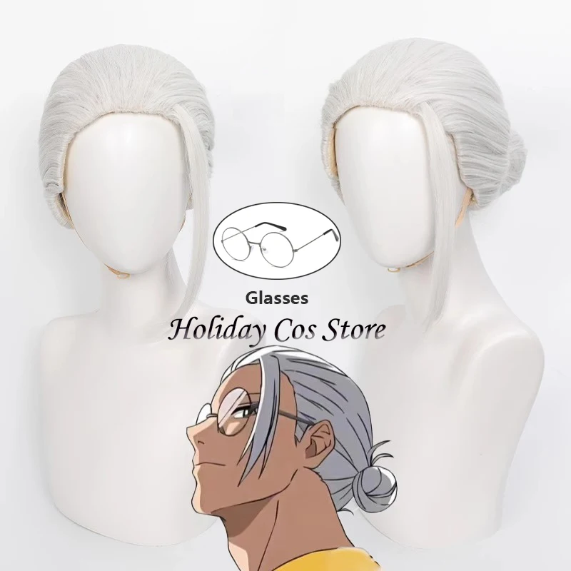 

Taro Sakamoto Anime Cosplay Wig Gray White Bun Glasses Assassin Halloween Carnival Role Play Party For Women Men Role Play Props