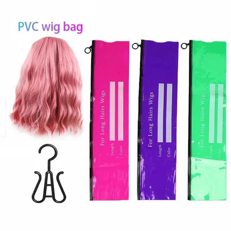 Portable Wig Storage Bags With Zipper For Hair Salon Pvc Hair Extensions Package With Hanger Waterproof Wig Packaging Tote Bag