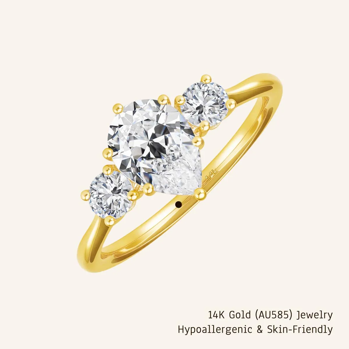 

Sparkling 3 Stone Pear Cut 3CT Moissanite Diamond Ring 14K Gold Certified Valentine's Day Anniversary Fine Jewelry Gift for Her