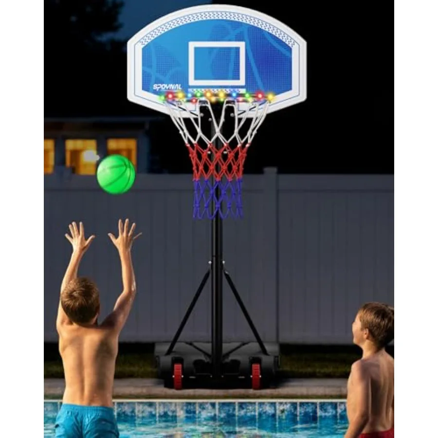 

LED Portable Basketball Hoop for Driveway, Poolside, Garage Night Training Adjustable Height 3.8 FT7 FT Goal System with Fillab