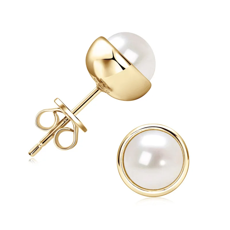 

Apaison 925 Sterling Silver Freshwater Pearl Studs Earrings Gold Plated Jewelry For Women's