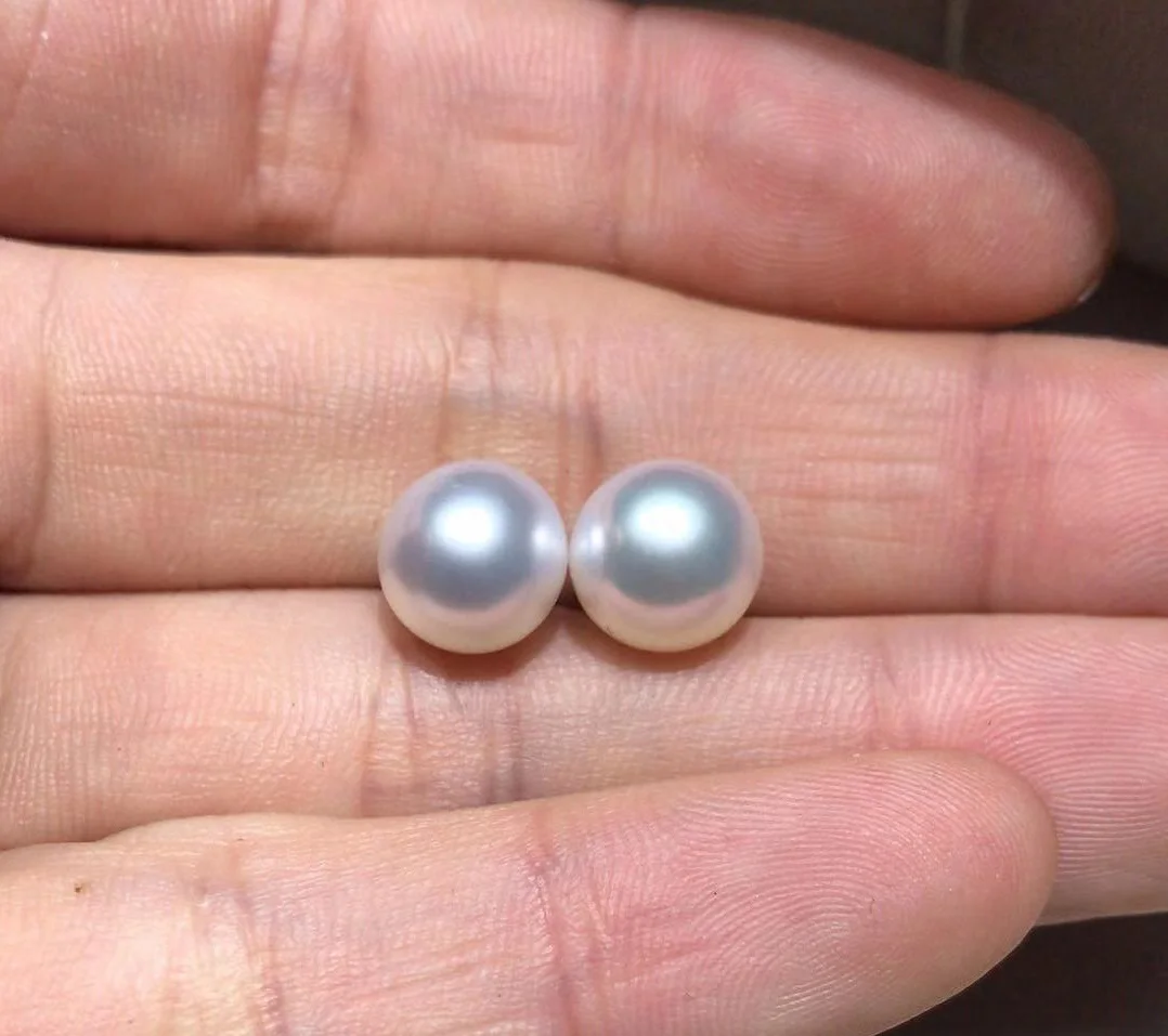 Huge Pair Of 11-12mm Natural Sea Genuine Cream White Round Luster Jewelry Loose Pearl Natural Loose 