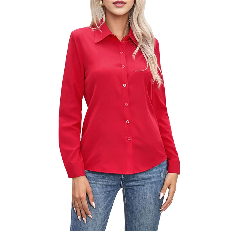 

ASDS-Super Soft Wrinkle Free Button Down Shirts For Women Solid Long Sleeve Striped Formal Work Dress Blouses Tops
