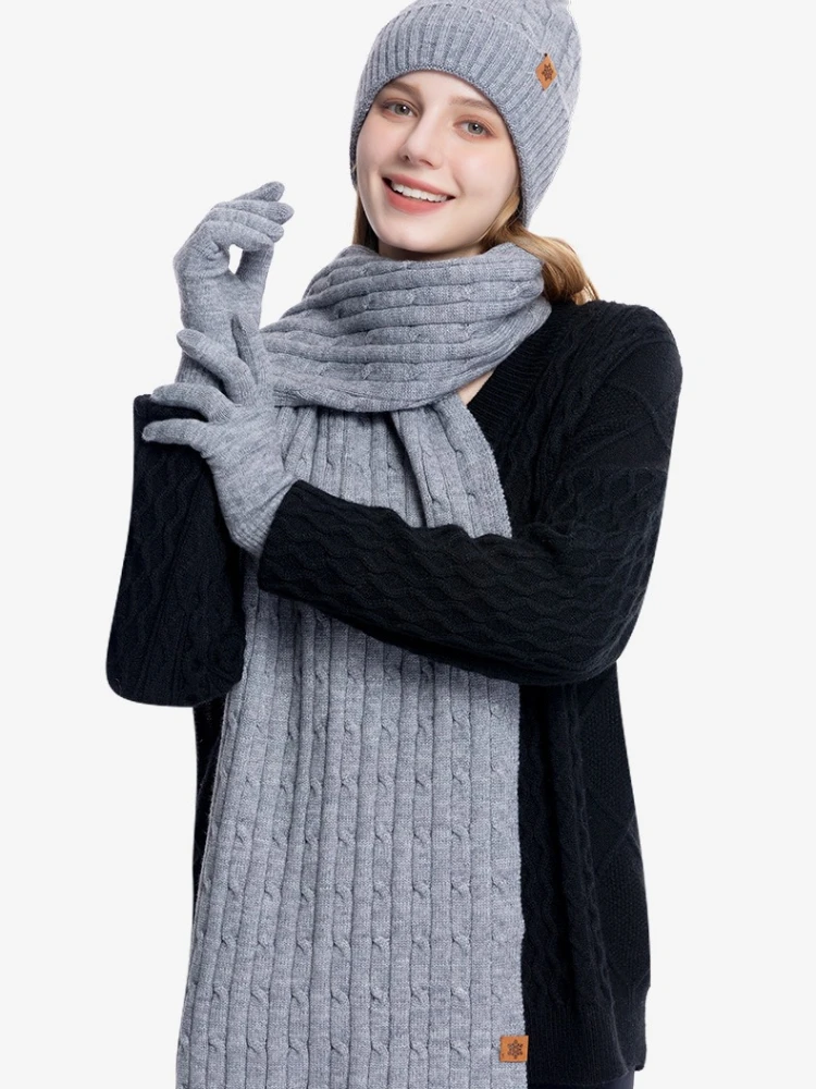 Winter Warm 3-Piece Hat Scarf Touch Screen Gloves, Women's New Set Thickened and Fleece Anti Cold Knitted Yarn
