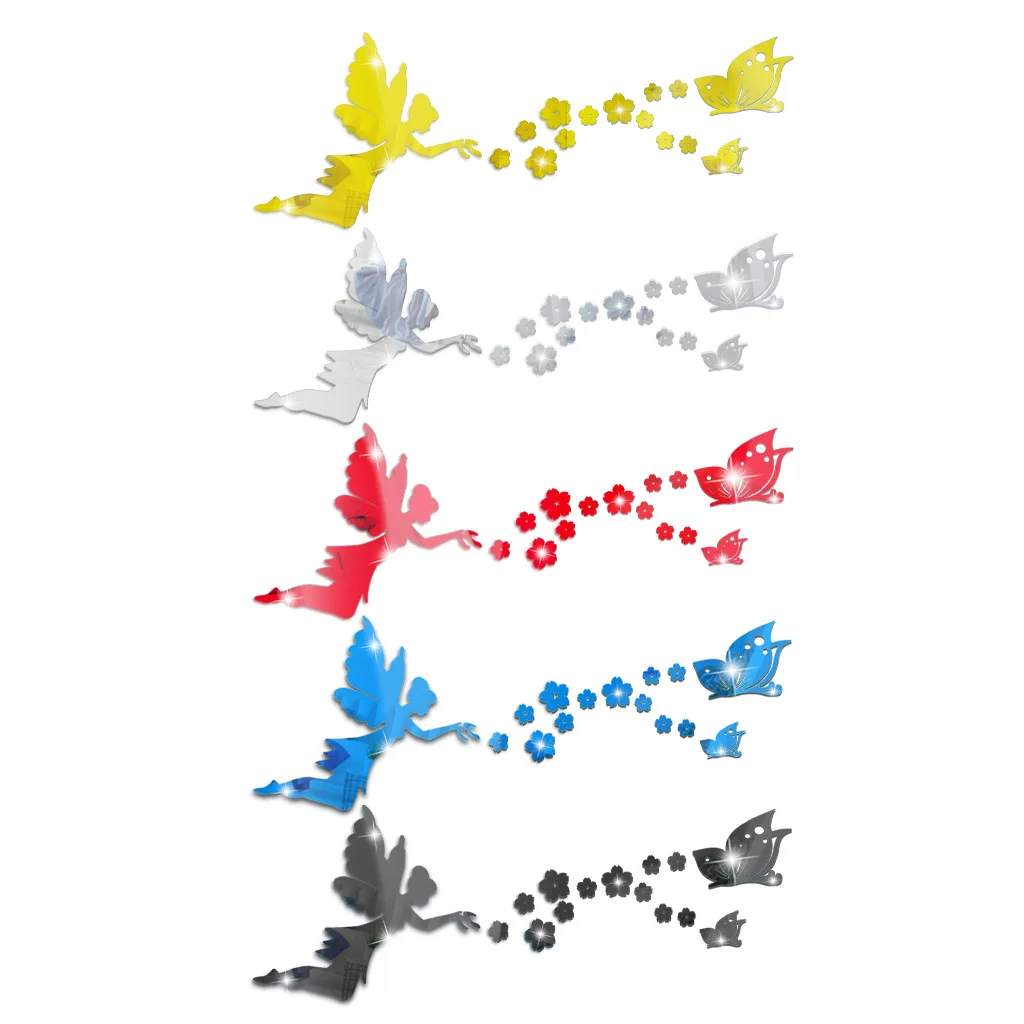 Fashion creative angel flying mirror sticker children's room living room wall decoration butterfly fairy wall sticker best-selli